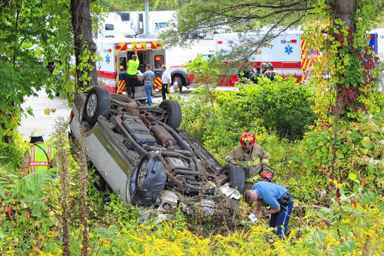 Three people were injured and transported, including one by helicopter, to Baystate Medical Center in Springfield on Wednesday morning after a single-vehicle rollover on State Road in Whately near the Whately Diner and the Interstate 91 Exit 35 off ramp.