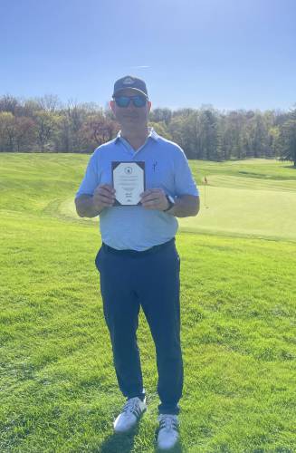 South Deerfield’s Keith Burch after clinching a spot in the Final Qualifying Round for 2025 U.S. Senior Open at Longmeadow Country Club on Monday. South Deerfield’s Keith Burch after clinching a spot in the Final Qualifying Round for 2025 U.S. Senior Open at Longmeadow Country Club on Monday.