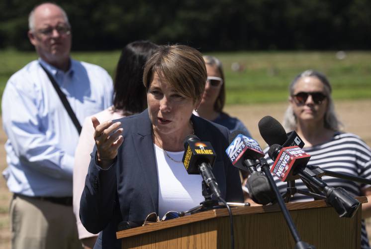 In a letter to Congress, Gov. Maura Healey, pictured in Easthampton, is urging lawmakers to reject changes proposed by Republicans to the Supplemental Nutrition Assistance Program (SNAP). In a letter to Congress, Gov. Maura Healey, pictured in Easthampton, is urging lawmakers to reject changes proposed by Republicans to the Supplemental Nutrition Assistance Program (SNAP).
