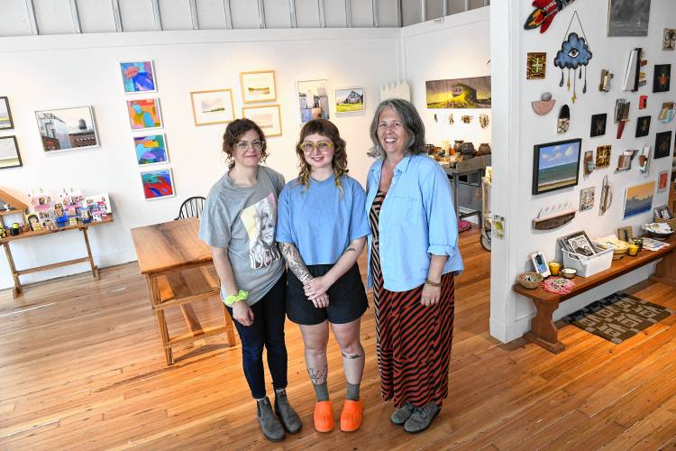 Anna Slezak, Elende Connor and Kiah Tinkham are opening Waterway Arts at 102 Avenue A in Turners Falls.
