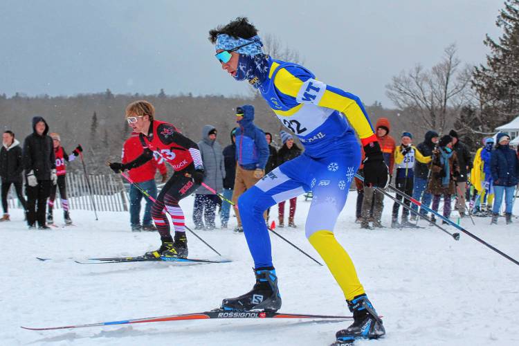 Mohawk Trail’s Augustus Niswonger competes during a nordic ski meet at Notchview Reservation in January.