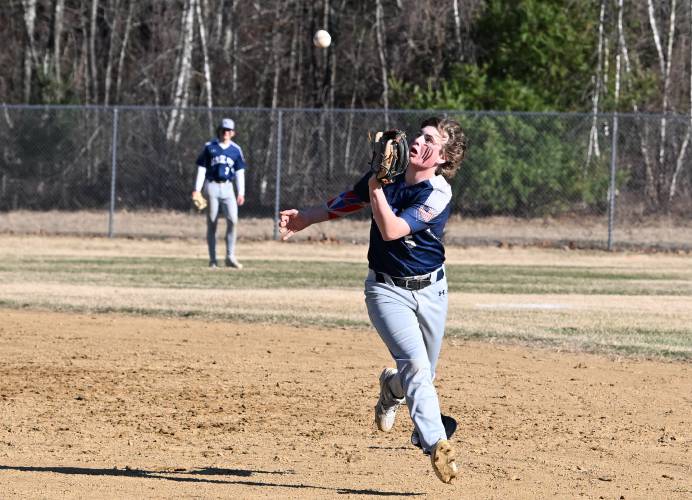 Franklin Tech’s George Gutierrez makes a running catch against Turners Falls at Franklin Tech on Tuesday. 