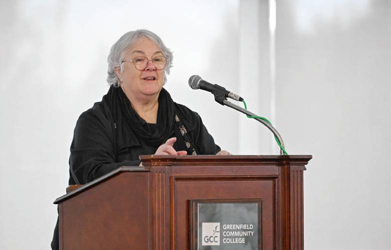 Clare Higgins, executive director of Community Action Pioneer Valley, speaks at a Volunteer Income Tax Assistance (VITA) program talk at Greenfield Community College on Friday morning. Higgins is retiring this summer after 14 years at the helm. Clare Higgins, executive director of Community Action Pioneer Valley, speaks at a Volunteer Income Tax Assistance (VITA) program talk at Greenfield Community College on Friday morning. Higgins is retiring this summer after 14 years at the helm.