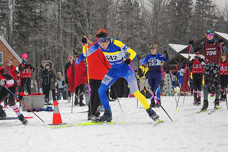 Mohawk Trail’s Adam Muller competes during a nordic ski meet at Notchview Reservation in January.