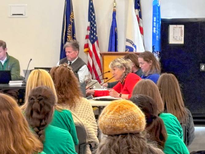 Greenfield School Committee members discuss Mayor Ginny Desorgher’s fiscal year 2026 education budget and its impact on redistricting at a special School Committee meeting Monday.