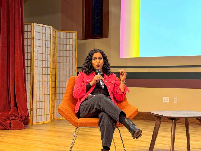 Varshini Prakash, UMass Amherst’s 2025 Ellsberg Activist-in-Residence spoke on Wednesday night about building a youth-led movement for climate justice. 