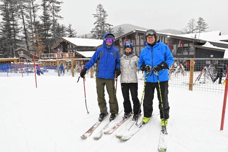 Skiing during a fundraiser for United Way at Berkshire East Mountain Resort in Charlemont on Thursday are John Ebbets, Lindsay Berry and Dave Casey.