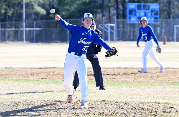 Turners Falls’ Kainen Stevens pitches against Franklin Tech on Tuesday at Franklin Tech. 