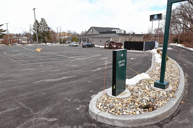 The drive-thru lane at Starbucks on the Mohawk Trail by the rotary in Greenfield.