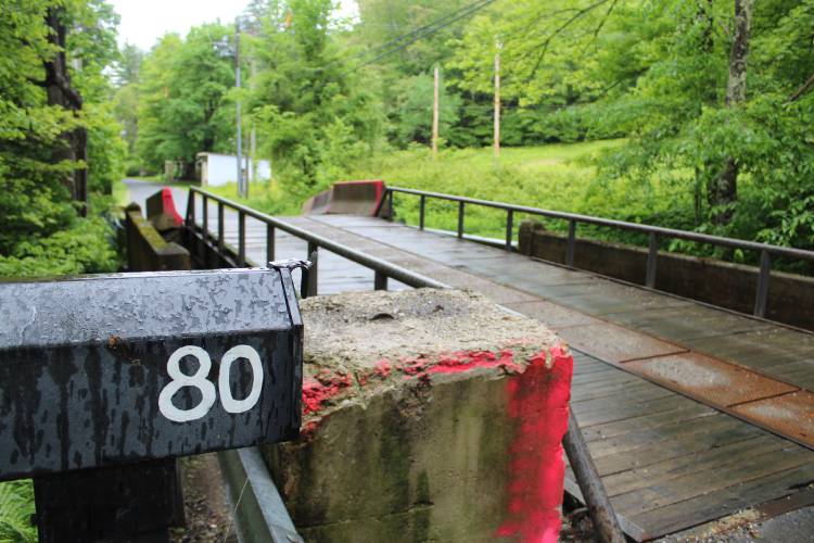 Dragon Brook Bridge directly abuts 80 Bardwell’s Ferry Road in Shelburne.