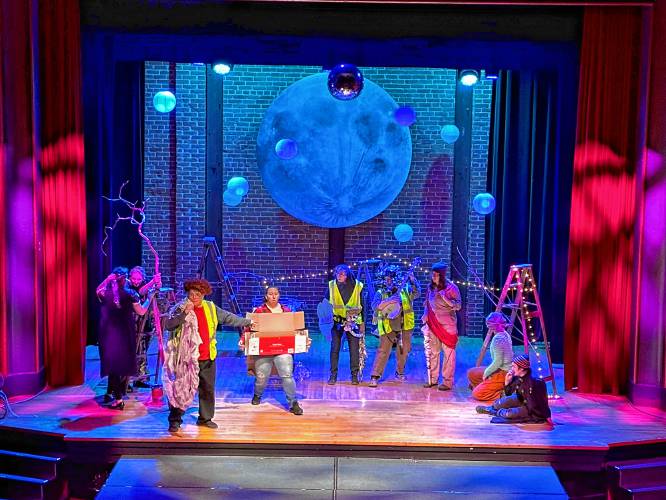 The cast of Montague Shakespeare Festival’s 2024 production, “A Midsummer Night’s Dream,” rehearses at Shea Theater in Turners Falls.
