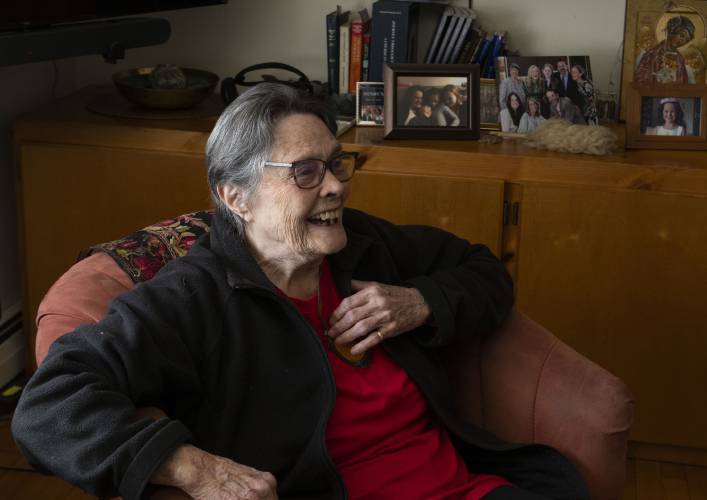 Peg Holcomb, 90, will have her first-ever public exhibit, “Peg Holcomb 90 Years — A Retrospective: One Woman’s Life Through Her Artwork,” being staged inside the hall at Amherst’s Munson Memorial Library, 1046 South East St., Saturday from 1 to 4 p.m.