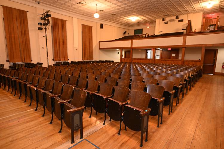 The existing seats in the theater at Memorial Hall in Shelburne Falls.