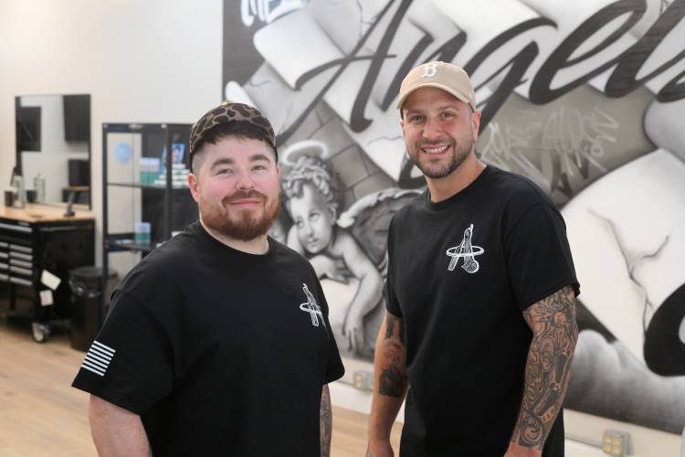 Seth Woodbury and David Righini have opened The Angel’s Edge Barbershop on Federal Street in Greenfield.