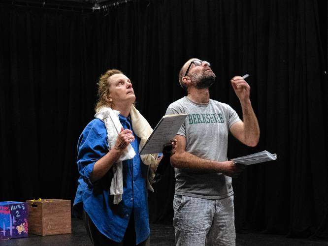 Julie Nelson and Noah Tuleja, both veterans of Silverthorne Theater, rehearse a scene at Hampshire College from Liz Duffy Adams’ “The Broken Machine,” the first play in Silverthorne’s new summer series. The production opens June 7 at Hampshire.
