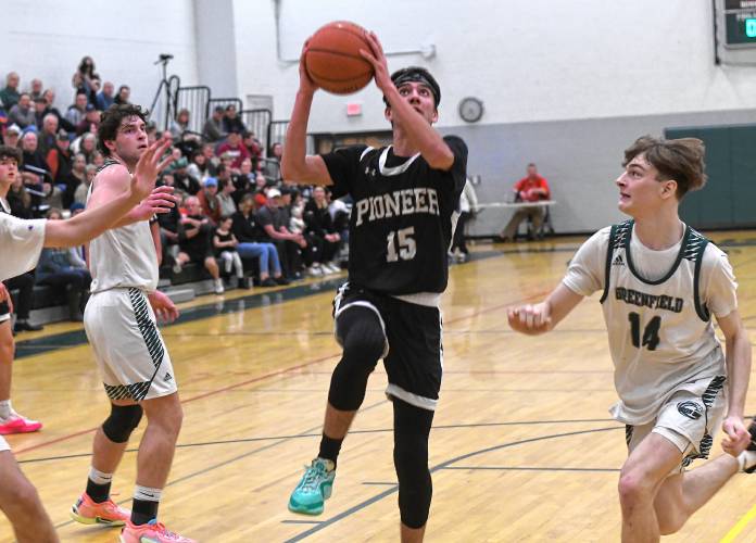 Pioneer’s Alex McClelland looks to shoot against Greenfield earlier this season. Pioneer’s Alex McClelland looks to shoot against Greenfield earlier this season.