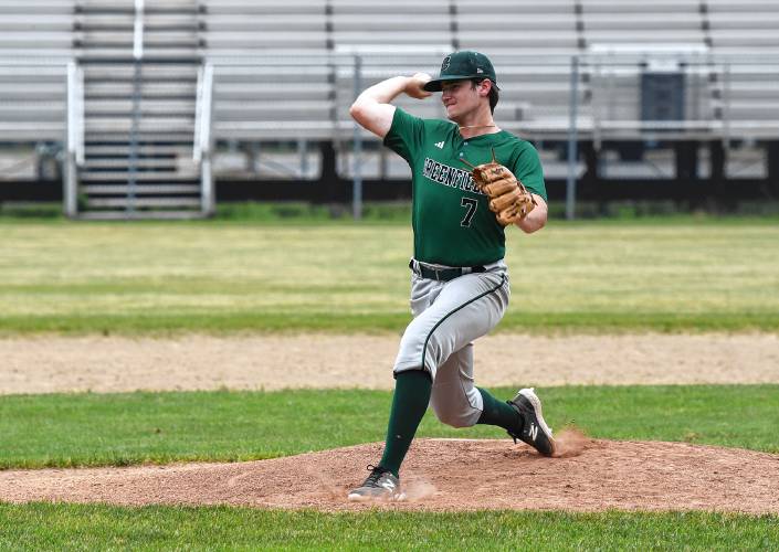 Greenfield’s Michael Pierce pitches against Westfield Tech during an MIAA Div. 5 Round of 16 game at Veterans Field in Greenfield on Tuesday. 