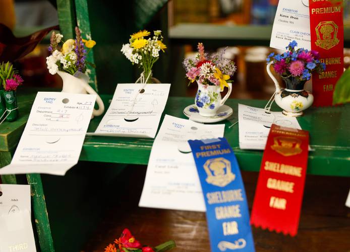 Prize-winning miniature flower arrangements entered in the 2019 Shelburne Grange Fair. The 76th annual event will be held Saturday, Aug. 24.