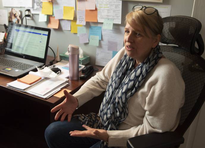 Cara Moser, a harm reduction program manager at Tapestry in Greenfield, talks in May 2022 about losing her daughter Eliza Harper to an overdose and why safe consumption sites are so important.