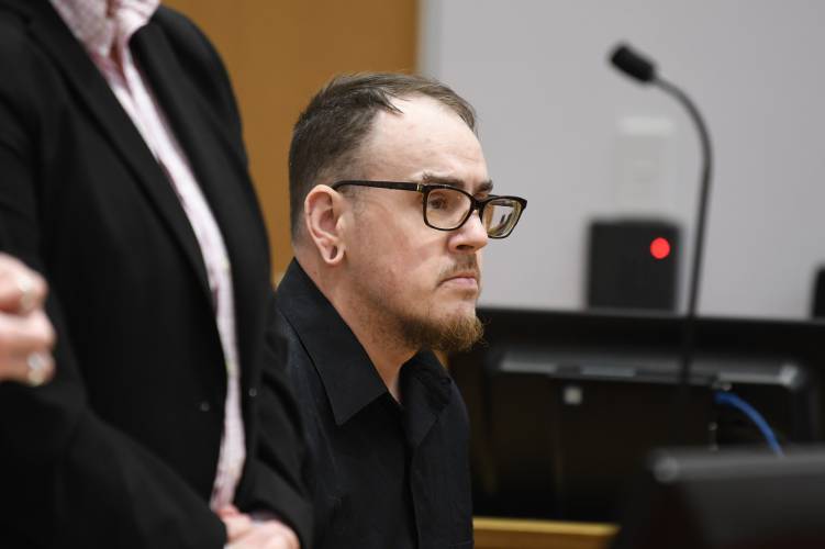 David Prue, 36, of Orange, sits in Franklin County Superior Court on Tuesday.