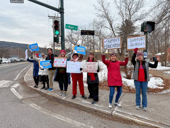 Educators at Sunderland Elementary School participated in a national Day of Action on Tuesday. The Massachusetts Teachers Association organized a walk-in, dubbed #RedforEd, for educators across the state. For more information, visit massteacher.org/news/2025/03/dayofaction.
