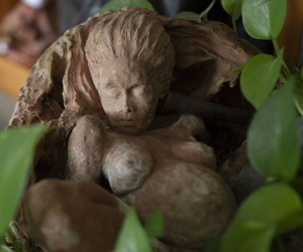 In her artist statement, Peg Holcomb explains, “Loving quickens the heart to blossom, opening the windows of the soul and welcoming humanity.” Holcomb will exhibit her art for the very first time at Munson Memorial Library in Amherst on Saturday, April 26, from 1 to 4 p.m.