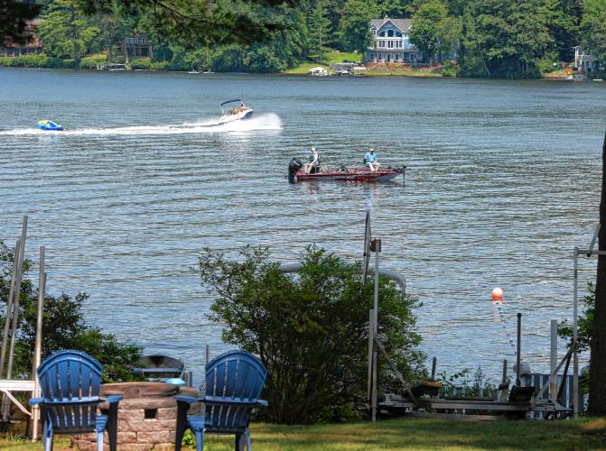Lake Wyola in Shutesbury on Monday afternoon. A serious collision involving two boats that injured one person on Lake Wyola in June is prompting town officials to consider forming a committee to examine overhauling a bylaw that governs use of the 128-acre site.