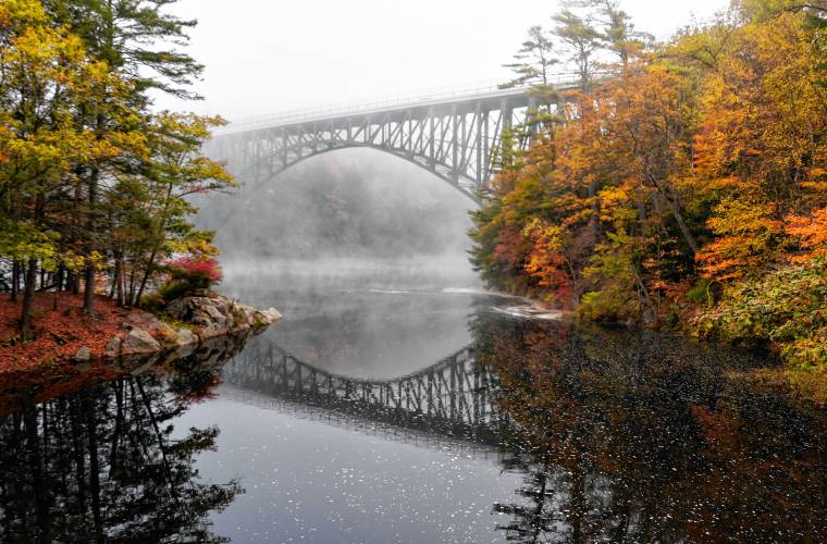 Foggy foliage and the French King Bridge, as seen from the bridge over the Millers River on Thursday morning. Foggy foliage and the French King Bridge, as seen from the bridge over the Millers River on Thursday morning.