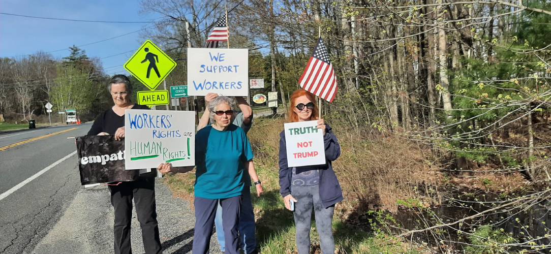 New Salem’s May Day protest outside the New Salem General Store on Thursday.