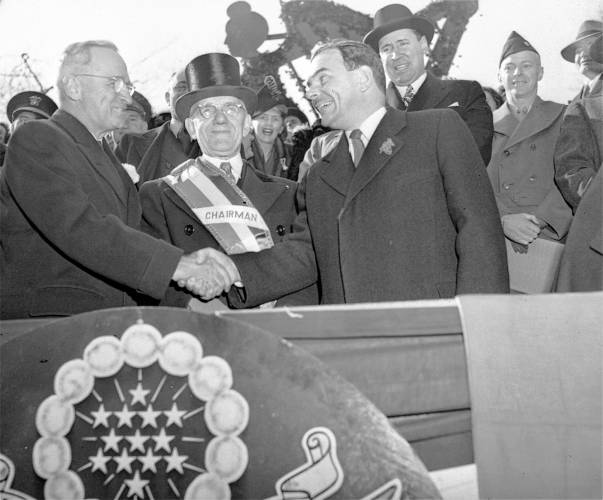 President Harry S. Truman, left, shakes hands with Gov. Thomas E. Dewey of New York, Republican presidential aspirant, as he arrives on 64th Street to view New York City’s annual St. Patrick’s Day parade up Fifth Avenue, March 17, 1948. President Harry S. Truman, left, shakes hands with Gov. Thomas E. Dewey of New York, Republican presidential aspirant, as he arrives on 64th Street to view New York City’s annual St. Patrick’s Day parade up Fifth Avenue, March 17, 1948.