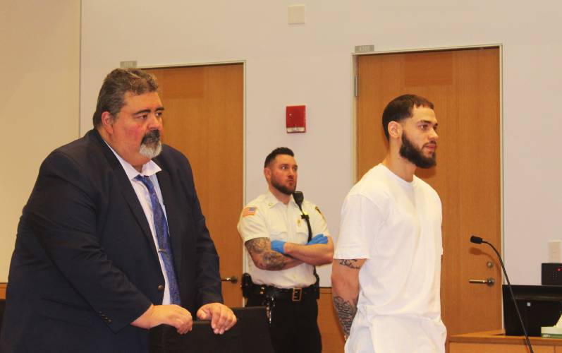 Defense attorney Chris Borzumato, left, stands near his client, Ali Ayala, who on Friday pleaded guilty in Franklin County Superior Court to one count of assault and battery in relation to a 2023 incident in which a man was stabbed in Orange before the assailants led police on a high-speed chase that ended in Belchertown. Defense attorney Chris Borzumato, left, stands near his client, Ali Ayala, who on Friday pleaded guilty in Franklin County Superior Court to one count of assault and battery in relation to a 2023 incident in which a man was stabbed in Orange before the assailants led police on a high-speed chase that ended in Belchertown.