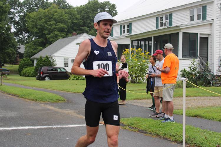 Montague’s Michael Keebler, shown here winning the Montague Mug Race last summer, was the top Franklin County finisher at Monday’s 129th Boston Marathon. Keebler finished 384th overall. 