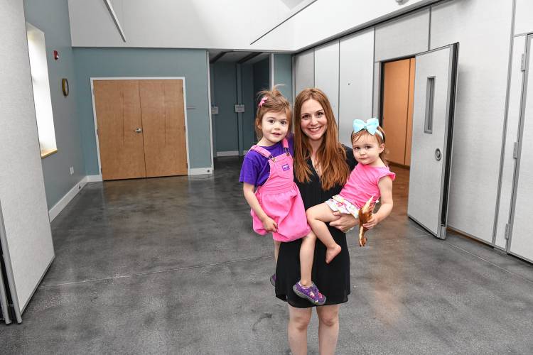 Preschool Director Catherine-Anne Cuff with her daughters Emily Rose, 4, and Anna Grace, 22 months, in one of the rooms that will be a classroom in the Beacon of Light Preschool at 14 Beacon St. in Greenfield come September.