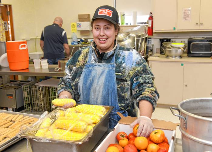 Valerie Hudson, the new executive director of the Franklin County Community Meals Program, works in the kitchen in the Second Congregational Church in Greenfield on Tuesday afternoon. Valerie Hudson, the new executive director of the Franklin County Community Meals Program, works in the kitchen in the Second Congregational Church in Greenfield on Tuesday afternoon.