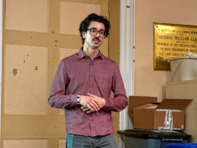 Tighe & Bond engineer Lucas Acaba talks about potential treatment options for invasive species growing on the Ashfield Lake Dam.