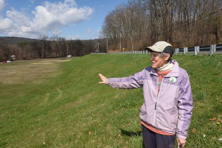 Nancy Hazard, a member of Greening Greenfield, surveys the former Wedgewood Gardens mobile home park on Colrain Street in Greenfield in April 2024. After a year of planning, Mayor Ginny Desorgher will join community members and Greening Greenfield on Saturday to start planting trees at the property. Nancy Hazard, a member of Greening Greenfield, surveys the former Wedgewood Gardens mobile home park on Colrain Street in Greenfield in April 2024. After a year of planning, Mayor Ginny Desorgher will join community members and Greening Greenfield on Saturday to start planting trees at the property.