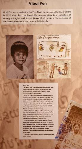 In some of the displays in “Cambodians in Amherst,” new residents have recalled their experiences escaping from the Khmer Rouge and surviving difficult conditions in refugee camps.