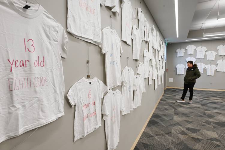 The Children’s Advocacy Center of Franklin County and the North Quabbin has a T-shirt exhibit on display at the Greenfield Public Library to mark National Child Abuse Prevention Month.