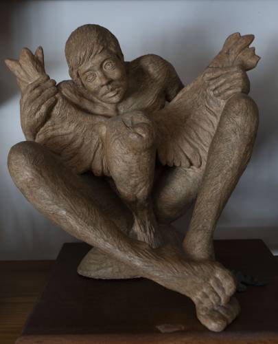 A sculpture made by Peg Holcomb, 90, who is showing her work for the first time on Saturday, April 26 at Munson Memorial Library in Amherst.