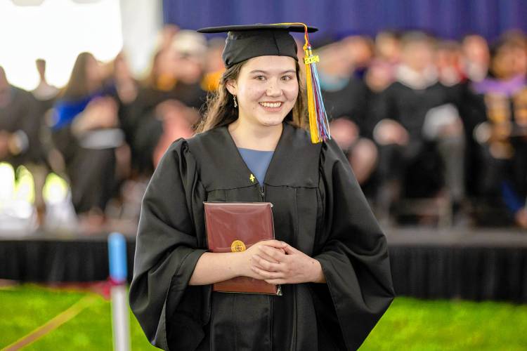 Northfield Mount Hermon Class of 2024 valedictorian Willow Sujin Brandt Kwak of Amherst at Sunday’s graduation ceremony. 