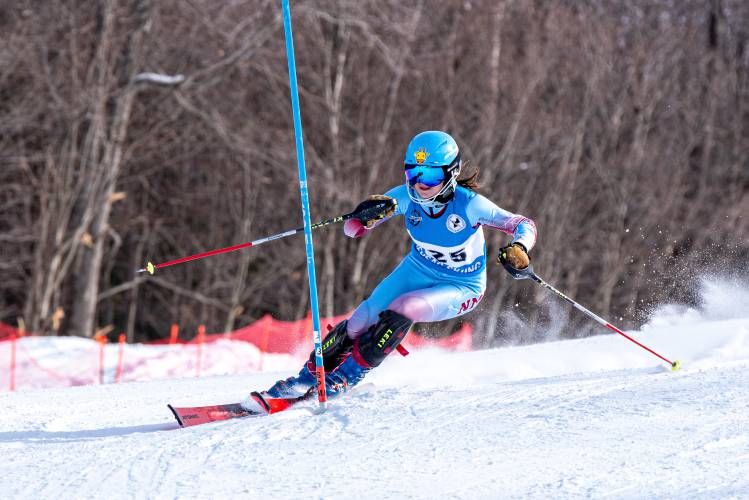 Ashfield’s Ellie Pinkham skis to a first-place finish in the slalom for Northfield Mount Hermon during the NEPSAC Class A Championship meet on Wednesday at Mount Sunapee in Newbury, N.H.