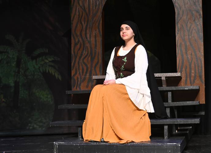 Kanza Nasrullah as Towns Gal during rehearsal for Greenfield High School’s production of 