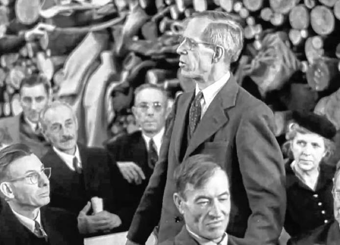 A still image from “The Cummington Story,” a 20-minute propaganda film about tolerance and acceptance of immigrants made by the U.S. Office of War Information in the hilltown in 1945.