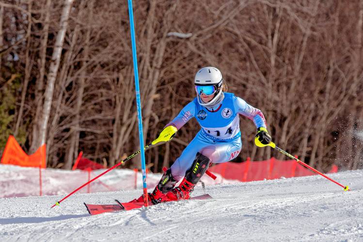 Charlemont’s Wylie Benedetti skis for Northfield Mount Hermon during the NEPSAC Class A Championship meet on Wednesday at Mount Sunapee in Newbury, N.H.