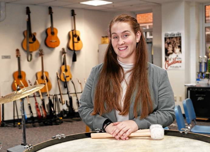 Alyssa Comeau in the music room at Turners Falls High School and Great Falls Middle School. Alyssa Comeau in the music room at Turners Falls High School and Great Falls Middle School.