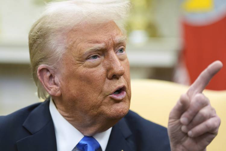 President Donald Trump speaks during a meeting with Jordan’s King Abdullah II in the Oval Office at the White House, Tuesday, Feb. 11, 2025, in Washington.