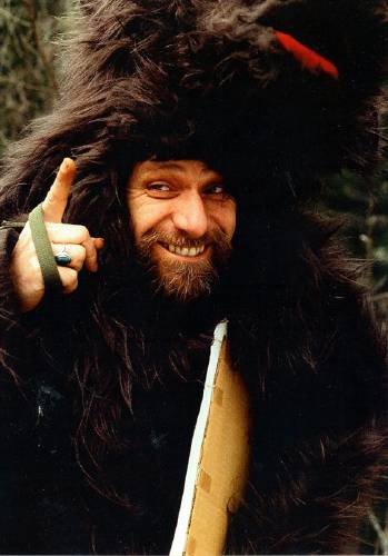 Joshua Jay Dostis was the first of several residents who wore a bear costume and appeared at events to promote saving Bear Mountain in Wendell.