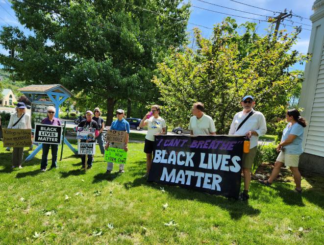 A gathering at the 2024 George Floyd standout in Sunderland, which began at the Sunderland Congregational Church and then proceeded to the Sunderland Bridge to mark four years since Floyd’s murder. The standout is happening again in Sunderland this Sunday, May 25. 