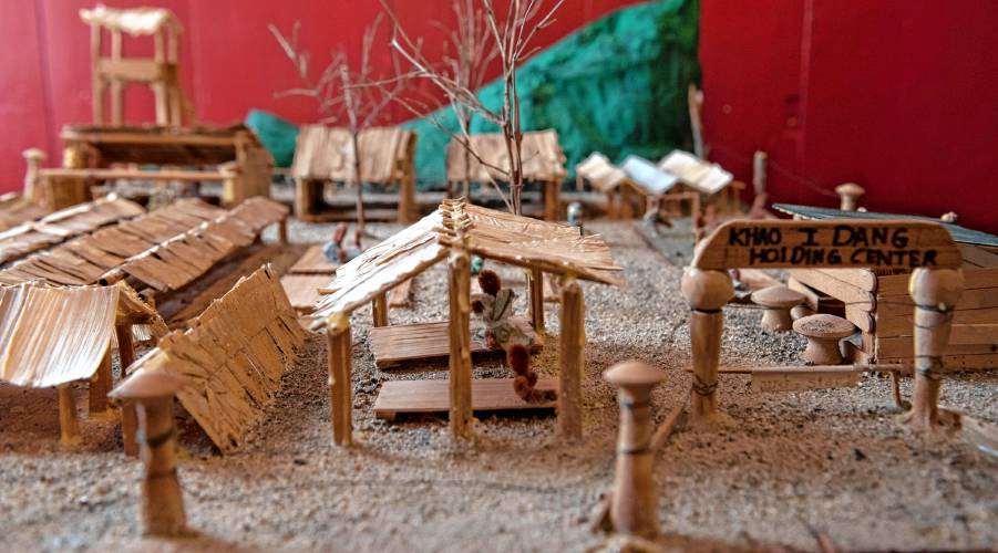 This model of the Khao-i-Dang refugee camp in Thailand was constructed in the 1990s by Cambodian students at the Fort River School and their teacher, Sokhen Mao. It’s now part of “Cambodians in Amherst” at the Amherst History Museum.