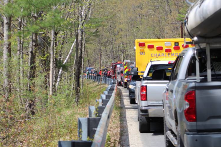 The Charlemont, Rowe, Conway and Florida fire departments responded to help two rafters on the Deerfield River in Charlemont on Friday morning.